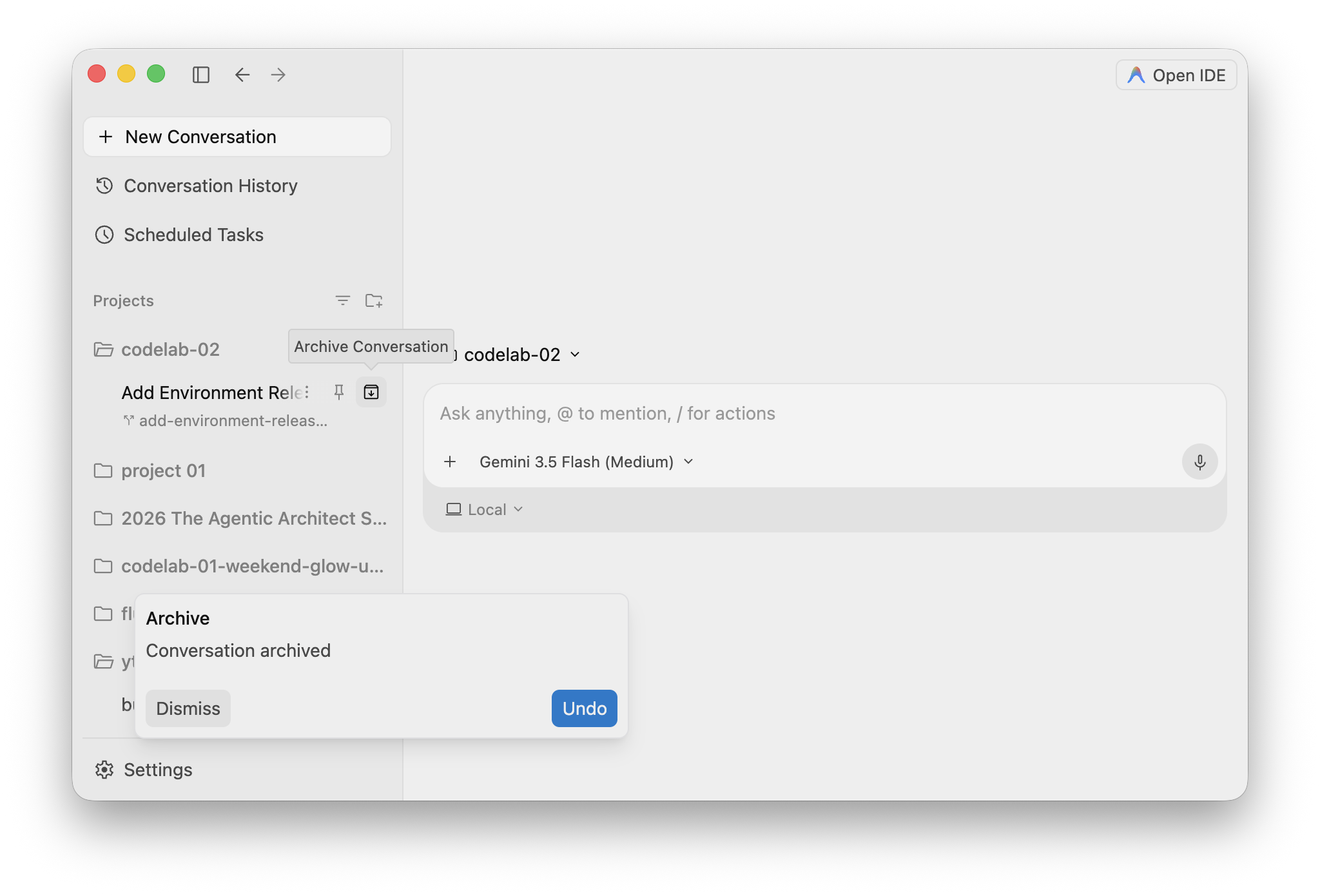 Archiving a completed isolated workspace in Antigravity 2.0